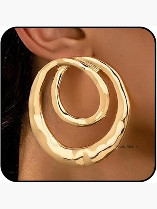 Jewelry - Gold Chunky Geometric Dangle Earrings for Women Large Round Statement Drop